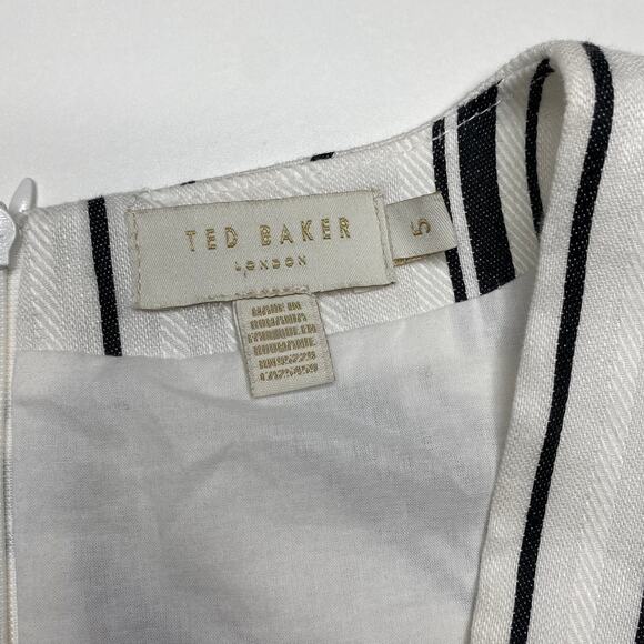 🆑 CLEARANCE | Ted Baker London | Aliicee White Stripe Linen Sleeveless Dress - Picture 5 of 5
